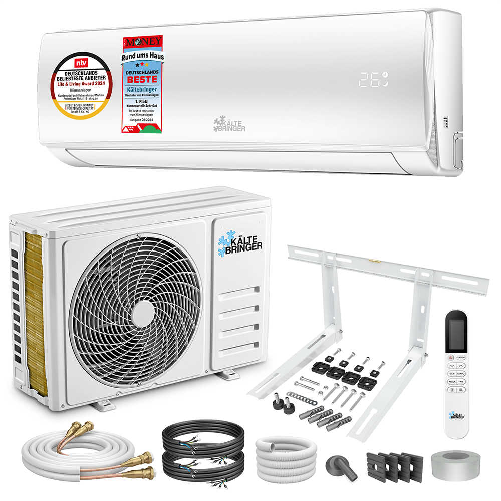 Kältebringer® Split Airconditioner 3.4kW 12.000 BTU Quick Connector Complete Set