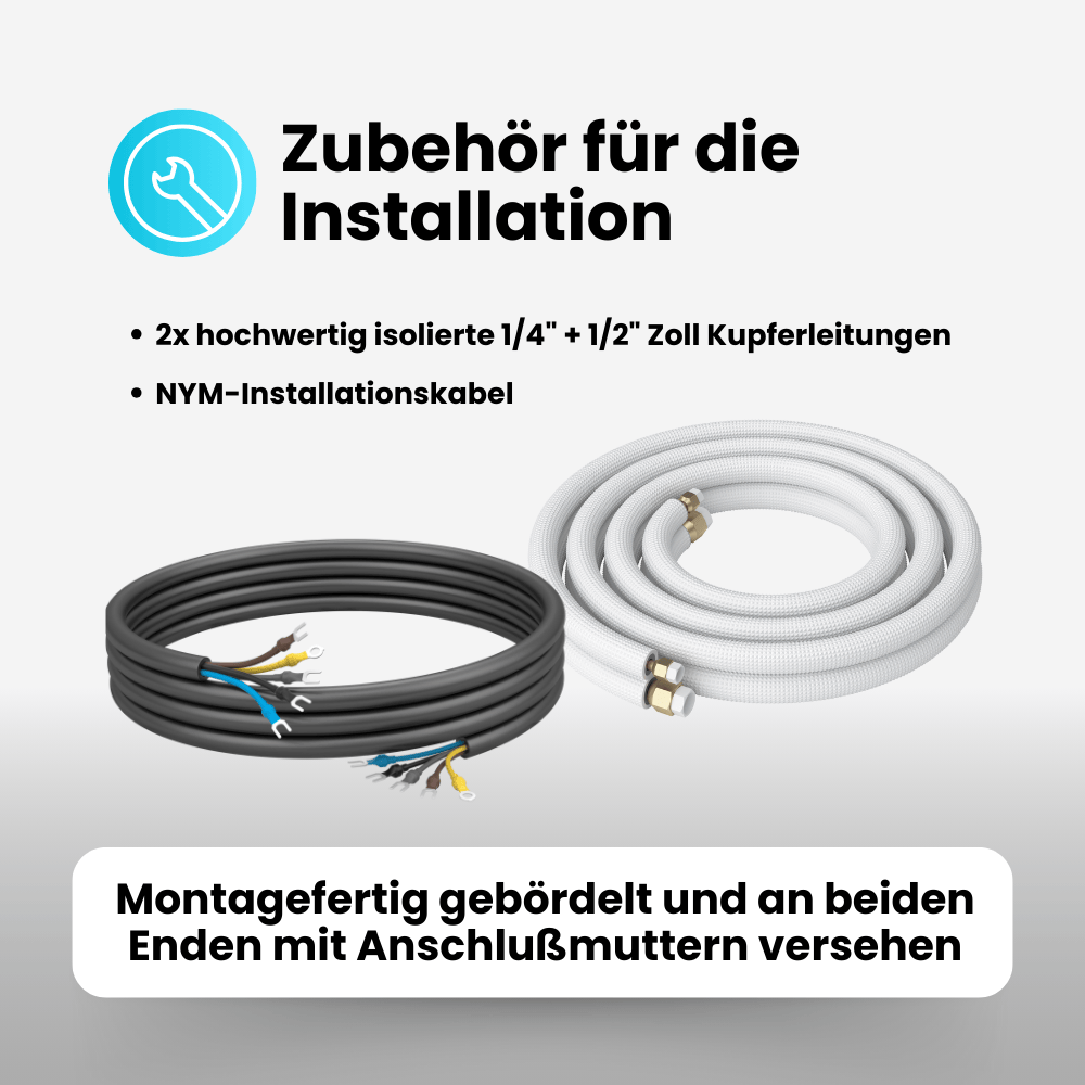 Kältebringer® 1-15m Kältemittelleitung 1/4“ + 1/2" Montage-Set für Split-Klimaanlage (5-adrig)